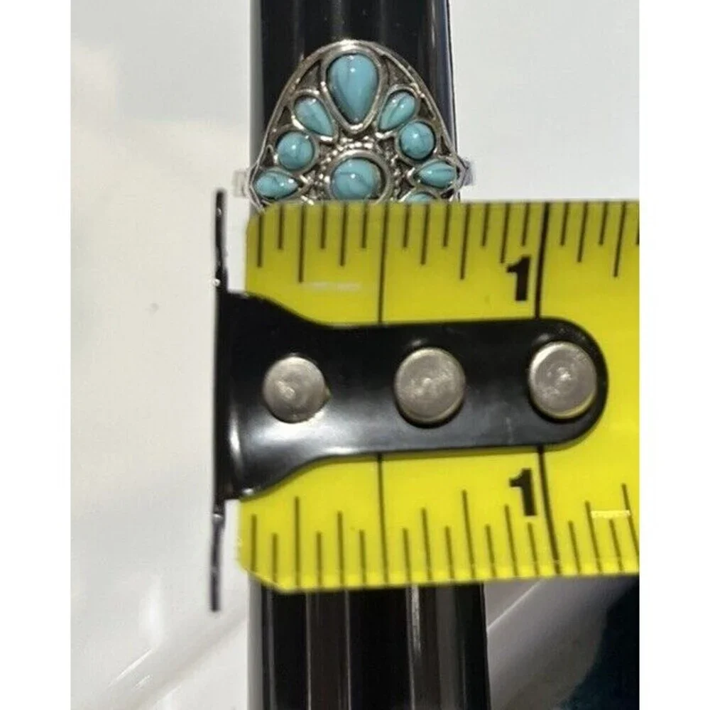 Cocktail Costume Rings Lot Of 2 Silver Tone Rhinestones Faux Turquoise Sz 9/9.25